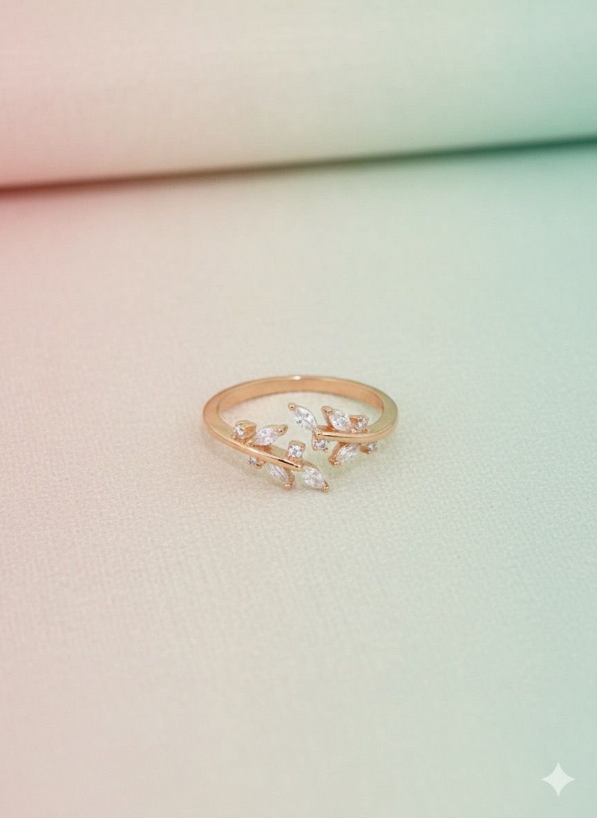 Premium Rose Gold Plated Silver Adjustable Leaf Ring